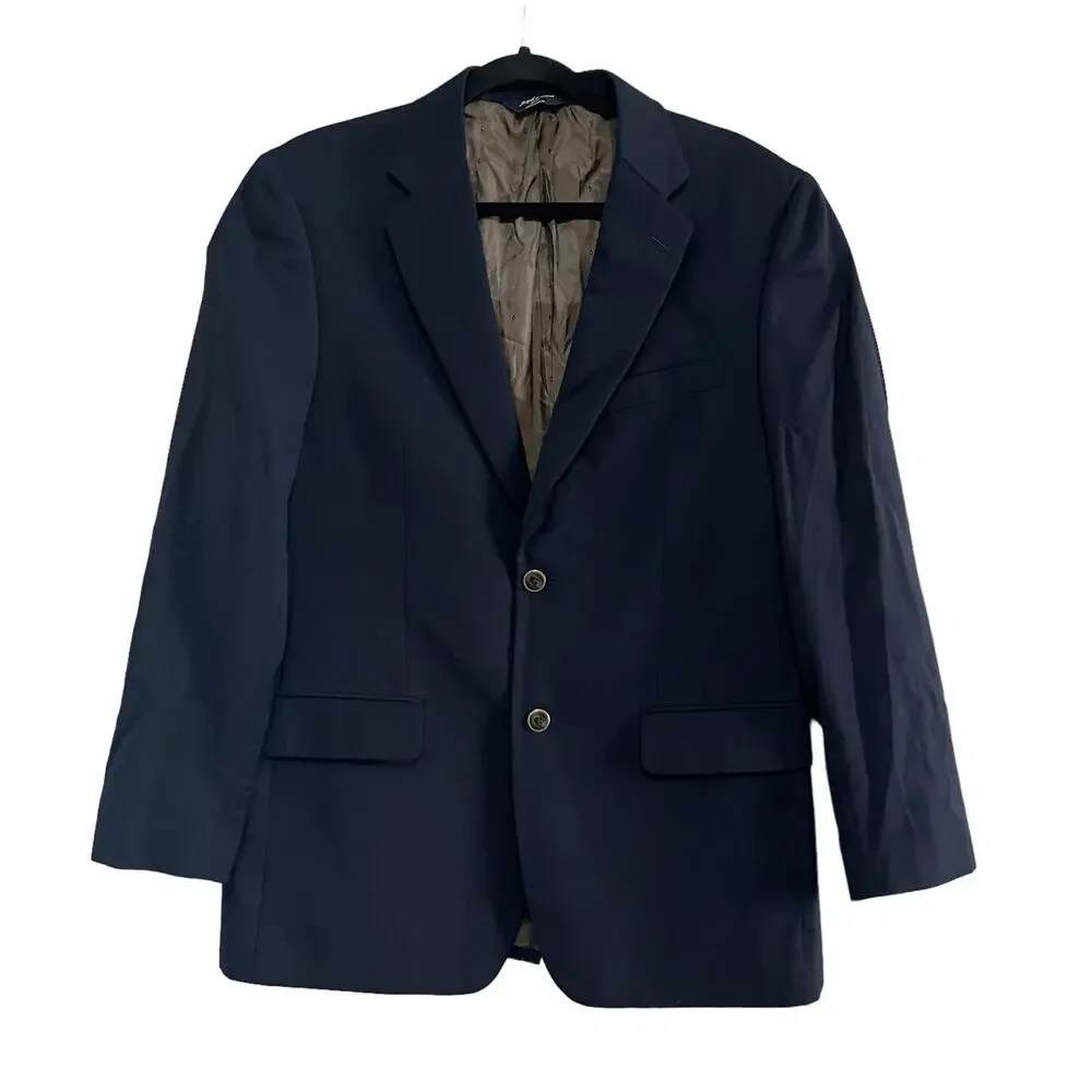 Joseph & Feiss Gold Navy Solid Single Breasted 2 Button Sport Coat Blazer 40 R